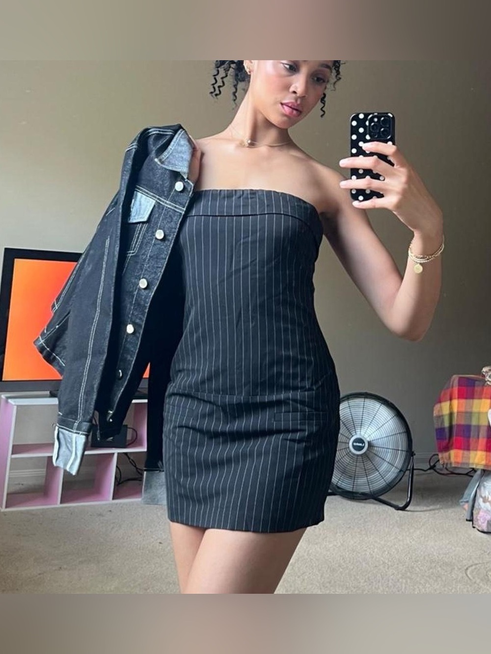 Black pinstripe mini dress